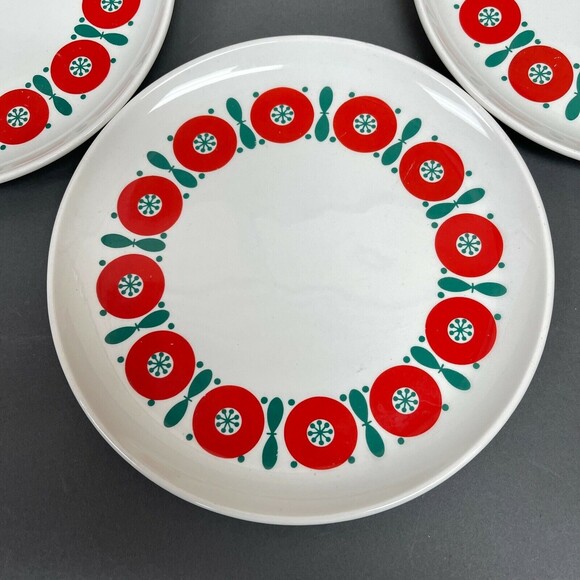 Vintage Anfora Mexico Salad Plates White Red Green 7 3/8" Lot of 4 - Picture 4 of 11